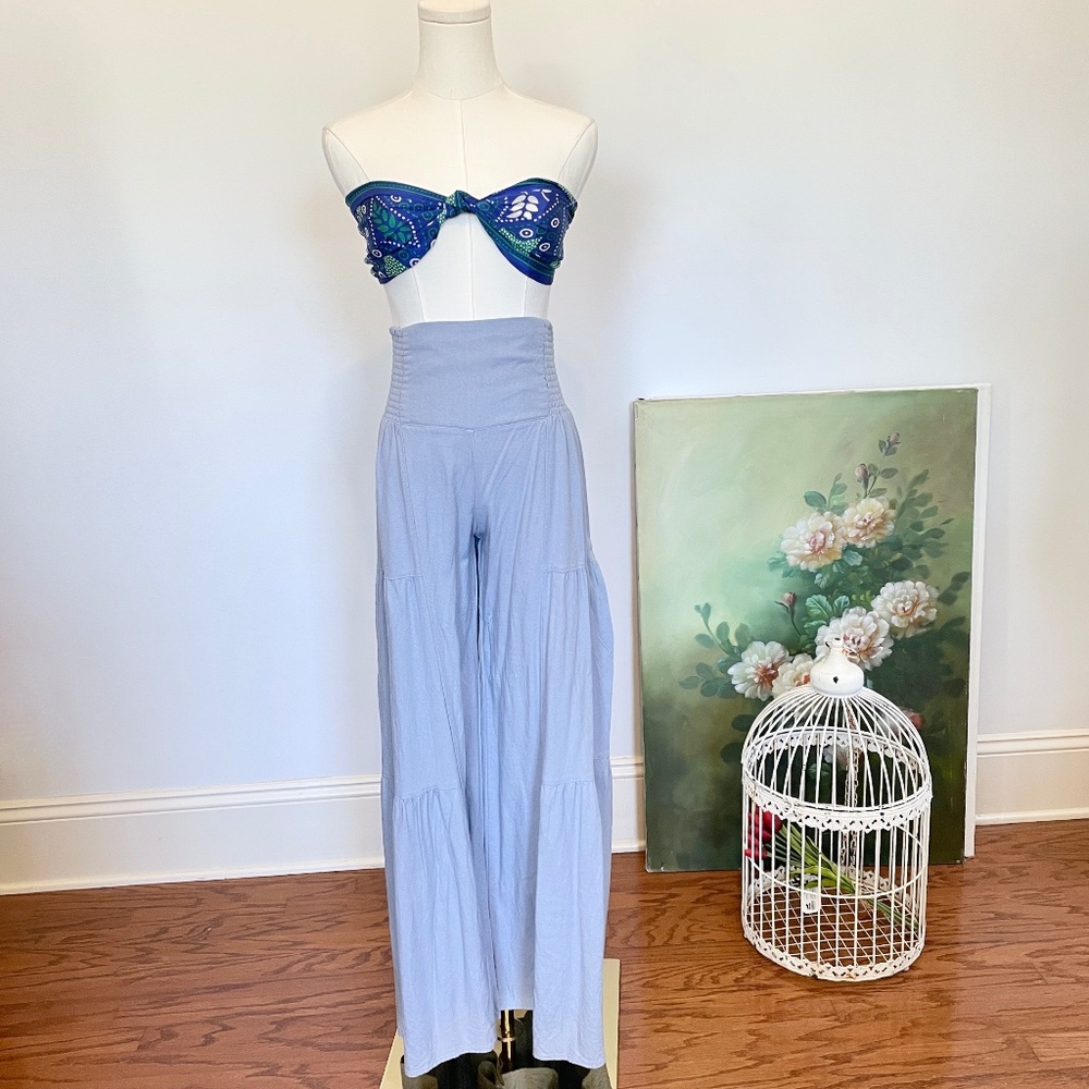 Happily Grey Boho Coastal Wide Leg Palazzo Womens Pants S Linen Blend High Waist